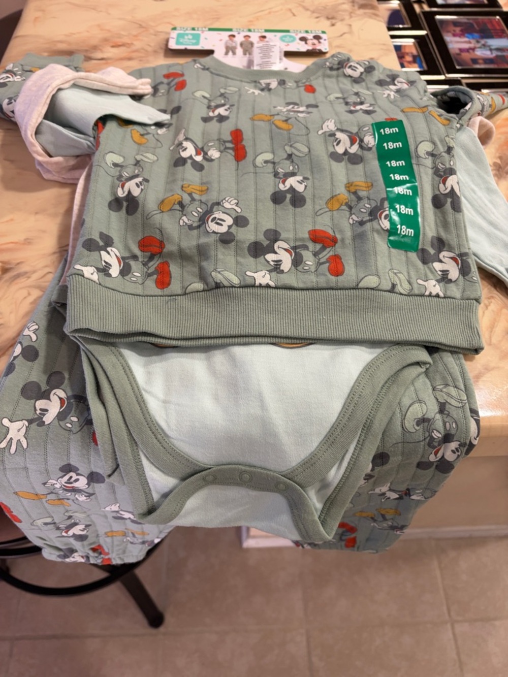 Disney Green Mickey Mouse Bodysuit and Top Set